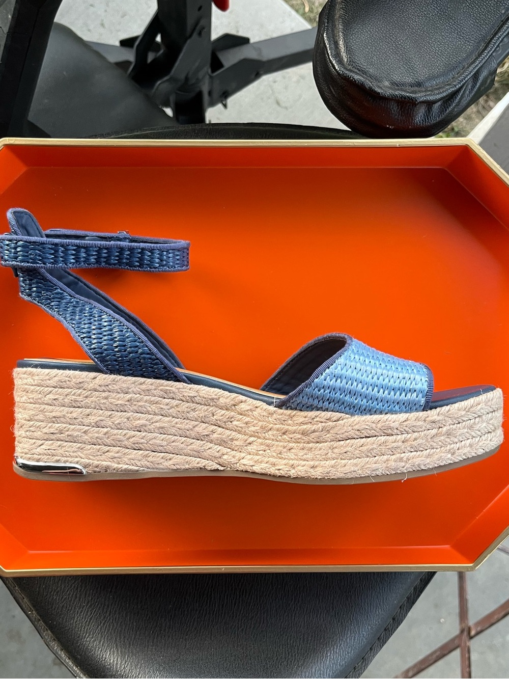 Franco Sarto Navy and Light Blue Espadrille Wedge Sandals